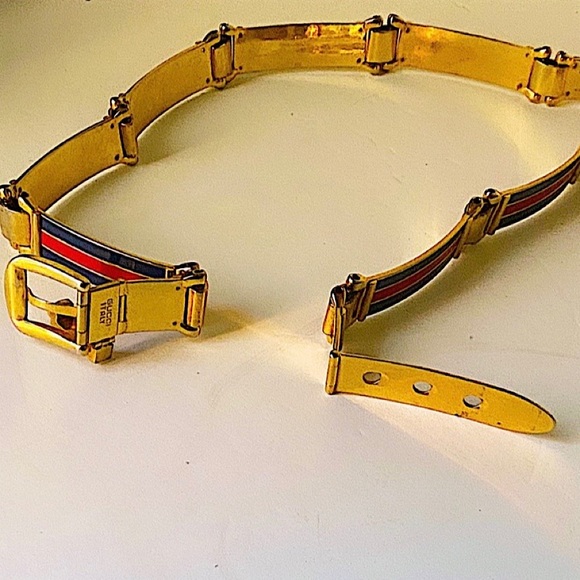 Authentic Vintage Gucci Web Gold Plated & Enamel Belt